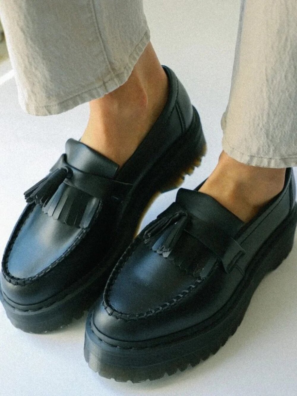 Dr. Martens Vegan Adrian Quad Mono Tassel Loafers Y2K Preppy Academia Black 8